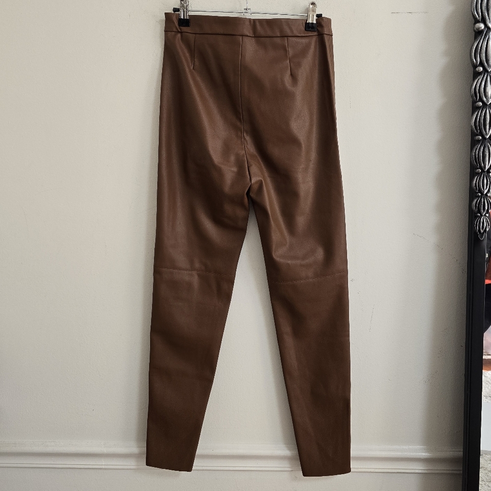 Zara brown faux leather high waist slim pants size S - Picture 7 of 9